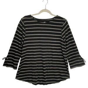 J.Jill Large Black Stripe Pima Cotton Modern Classic Minimalist Top